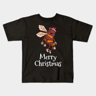 Merry Christmas Bee Santas Hat Beekeeper Bee Kids T-Shirt